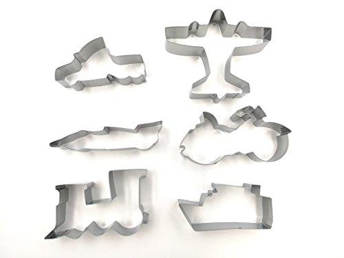 JOKUMO JOKUMO Transportation/Vehicle Cookie Cutters Set 6 PC High Grade 430 Stainless Steel Truck, Formula car, Train, Airplane, Motorcycle and Ferry