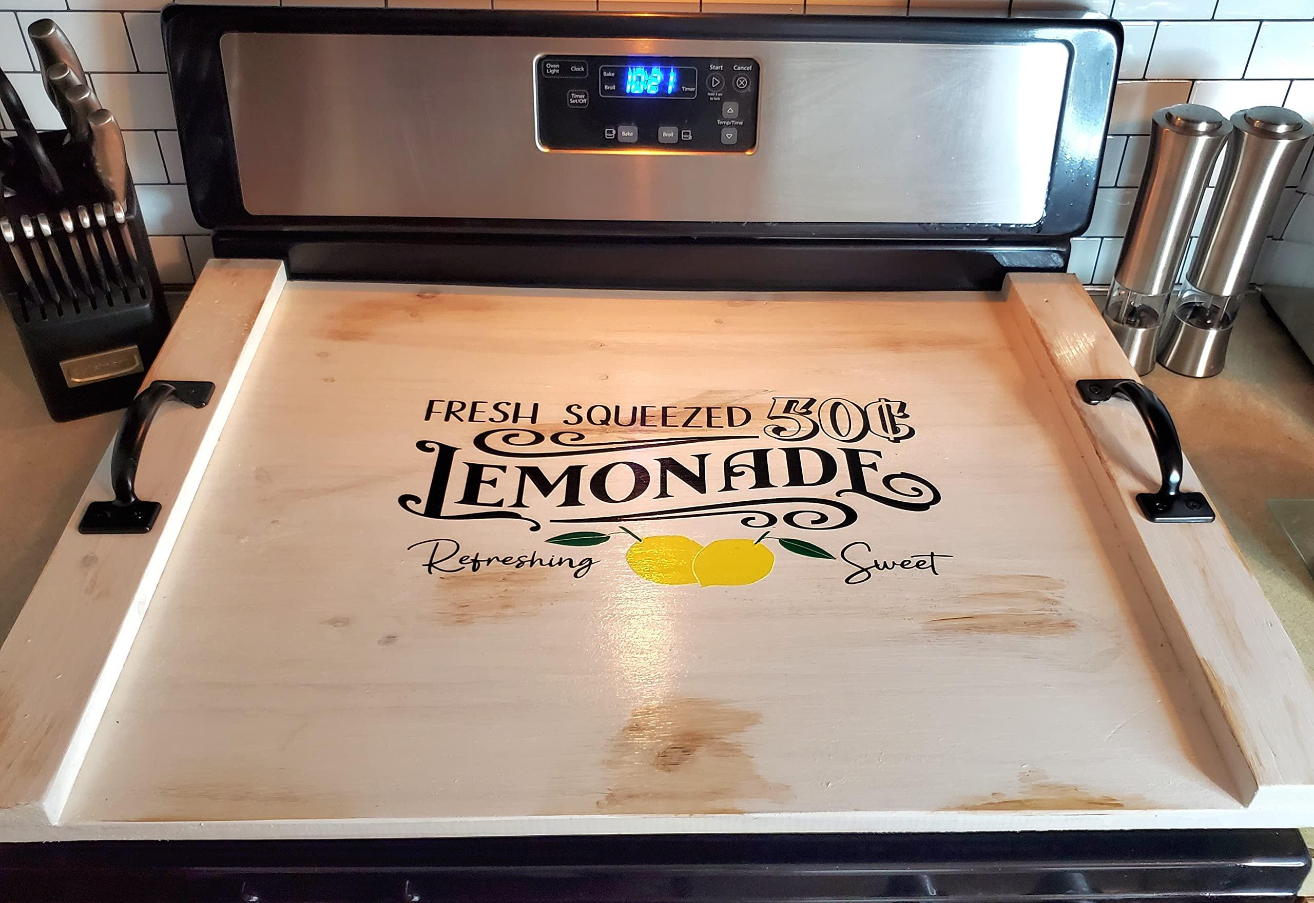 Generic Farmhouse Nooodle Board - Wood Noodle Board, Wood Stove Cover, Rustic Stove Cover, Decorative Stove Cover, Fresh Squeeze Lemonade\"