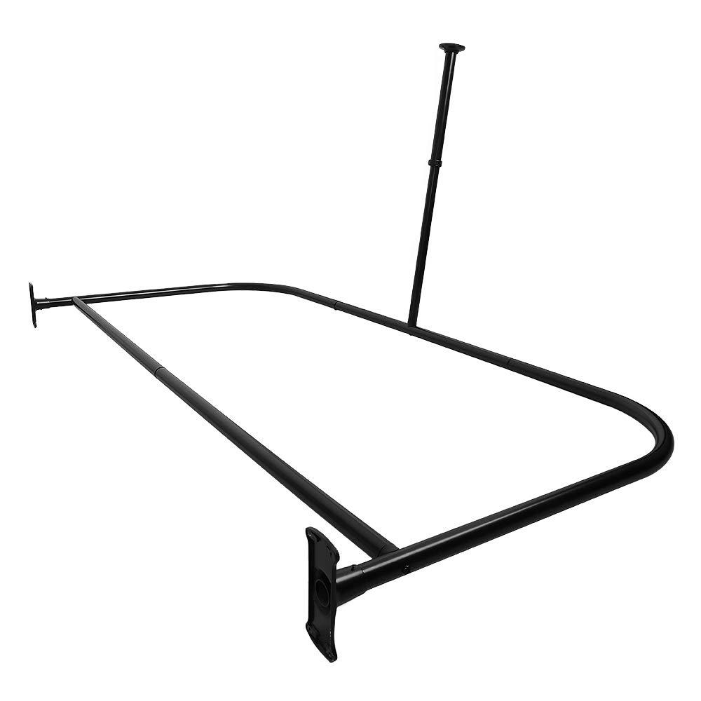 Utopia Alley Utopia Alley Rustproof Aluminum Shower Rod - Matte Black | D-Shape Shower Rod with Ceiling Support, Shower Curtain Rod for Bathroom Shower, Perfect for Freestanding Tubs and Showers (60'' x 25'')