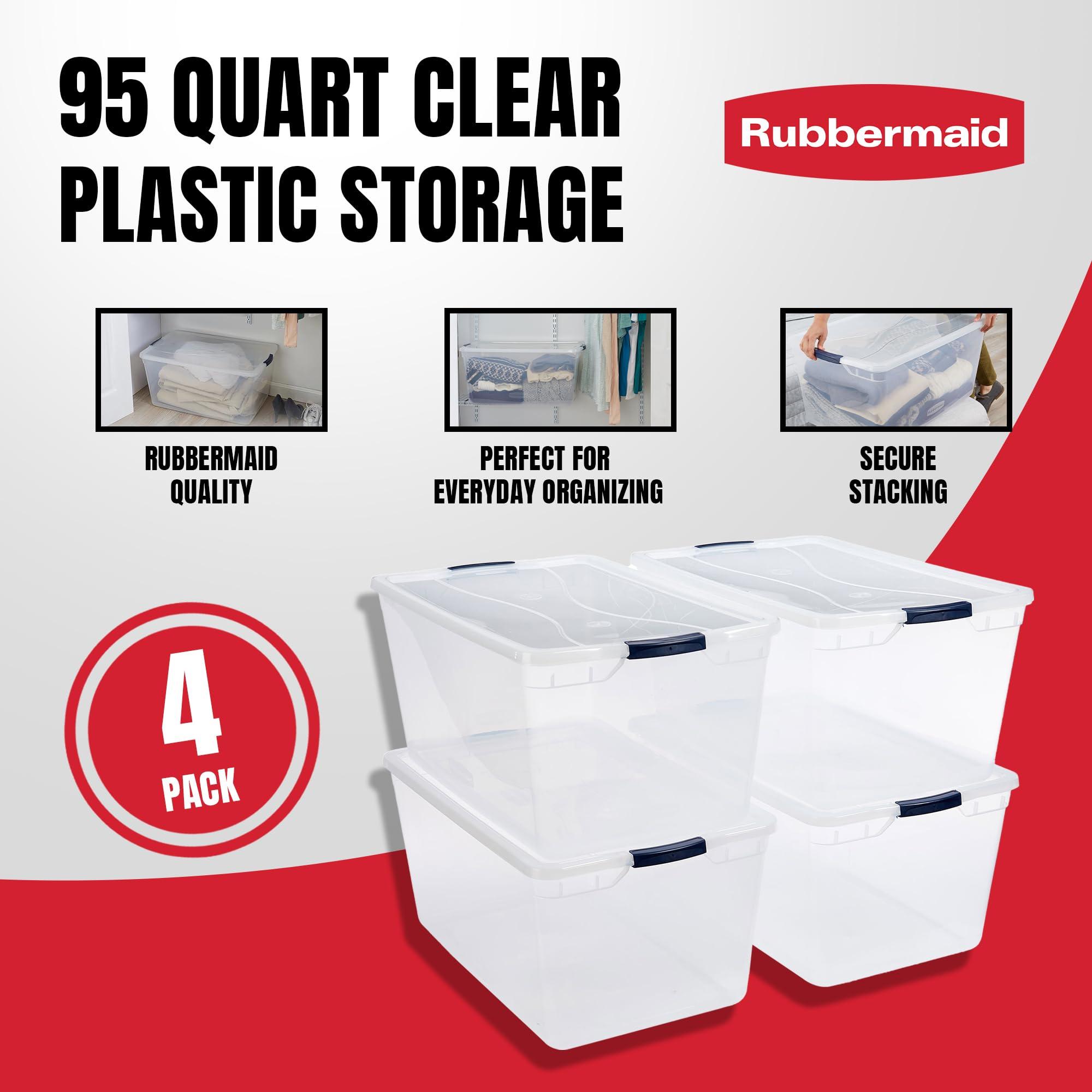Rubbermaid Rubbermaid Cleverstore 95 Quart Clear Stackable Large Plastic Storage Containers with Lids for Office and Home Organization, Clear (4 Pack)