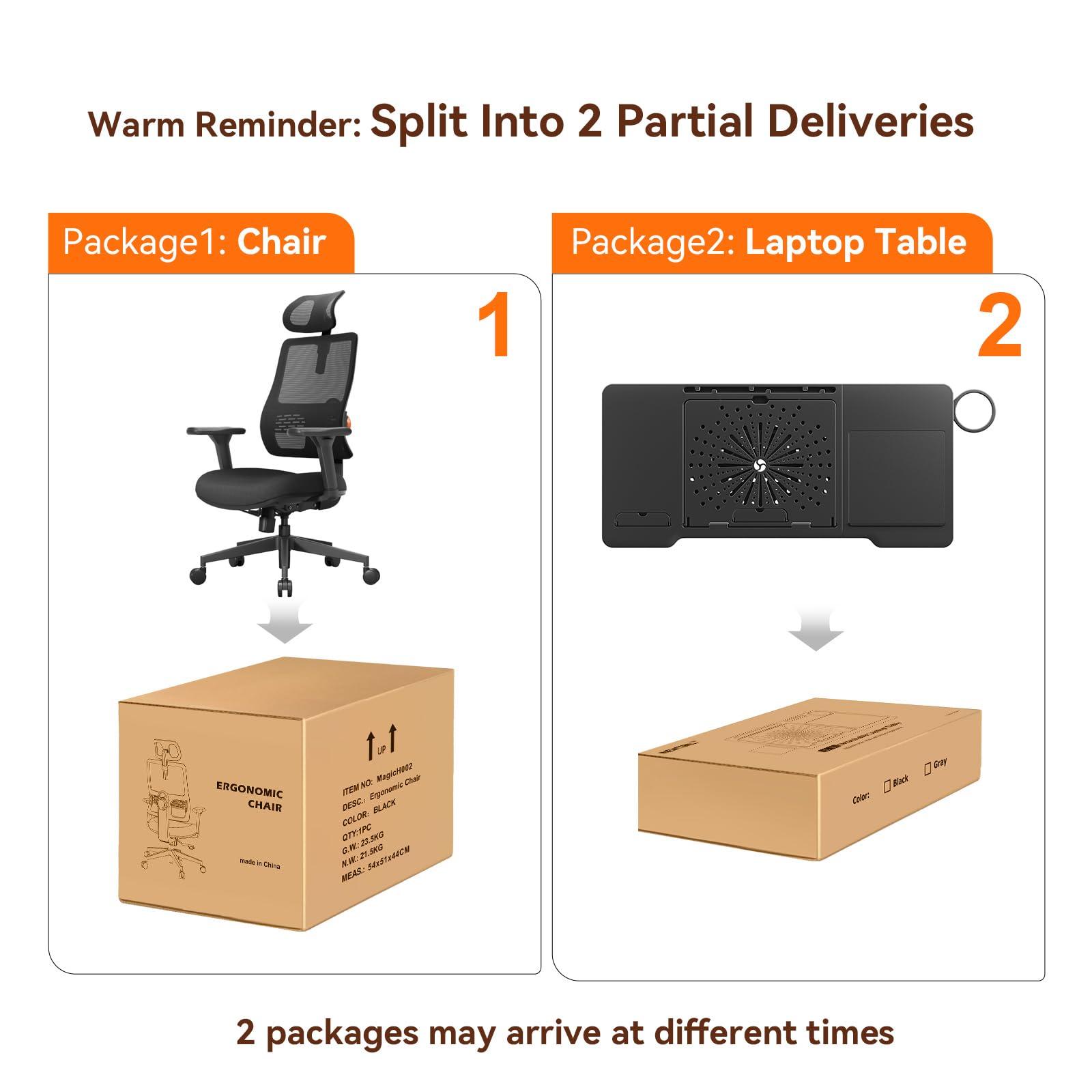 Newtral Newtral Ergonomic Office Chair with Adaptive Lumbar Support- High Back Desk Chair with Adjustable Headrest, 3D Armrest, Adjustable Seat Depth & Height, Home Office (with Laptop Table Tray, Black)