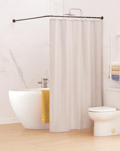 crkmire Crkmire Corner Shower Curtain Rod, Coffee [39"-69"] x [55"-85"] Adjustable L Shaped Shower Rod No-Sagging 90 Degree Curved Curtain Rod for Bathroom Bathtub with 12 Ring Hooks & Ceiling Support