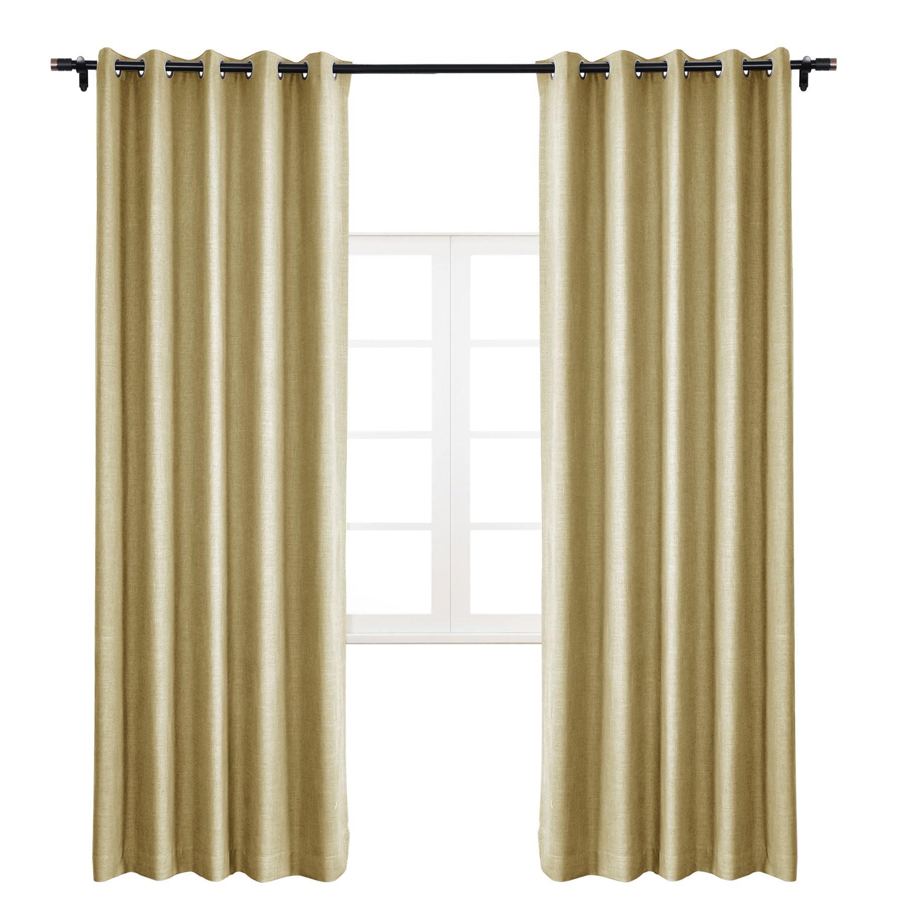 cololeaf coloeaf Blackout Curtains 108 Inches Long 9ft Linen Textured Grommet Curtains for Living Room Bedroom Light Blocking Ceiling Drapes Rustic Farmhouse Drapes Kahki Yellow 100" Wx108 L 1 Panel
