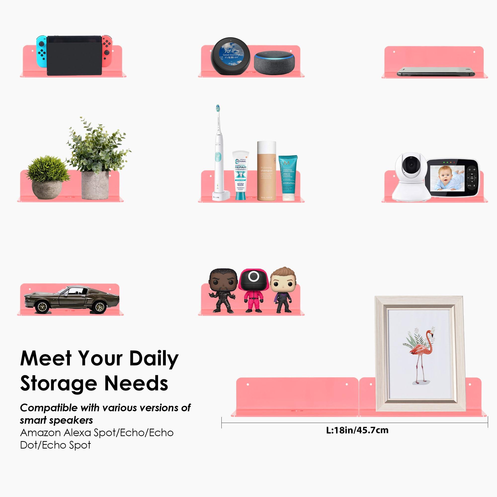 OAPRIRE OAPRIRE Pink Acrylic Floating Shelves Set of 2 - Easily Expand Wall Space - Small Wall Shelf with Strong Adhesive for Bedroom, Kids' Room, Bathroom, etc