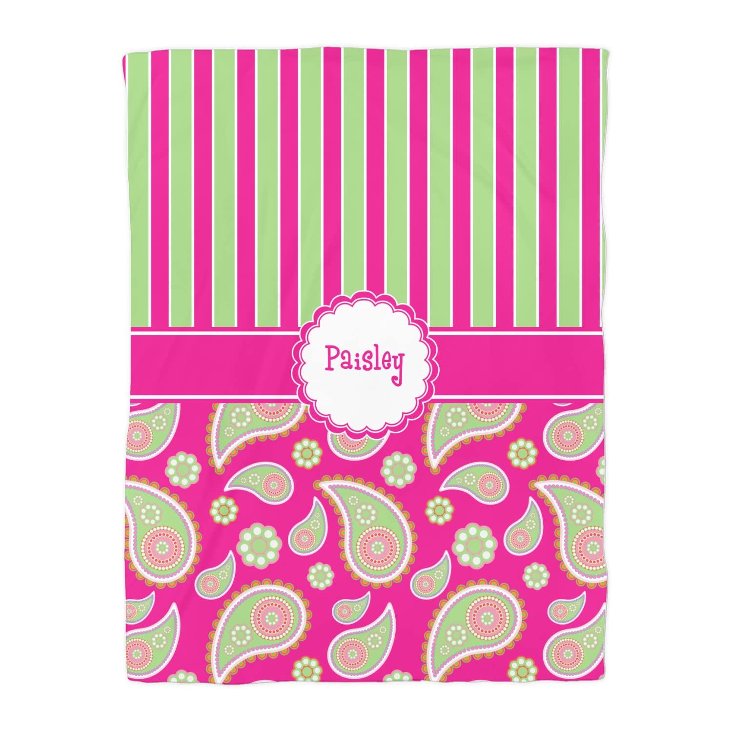 RNK Shops RNK Shops Personalized Pink & Green Paisley and Stripes Duvet Cover - Full/Queen