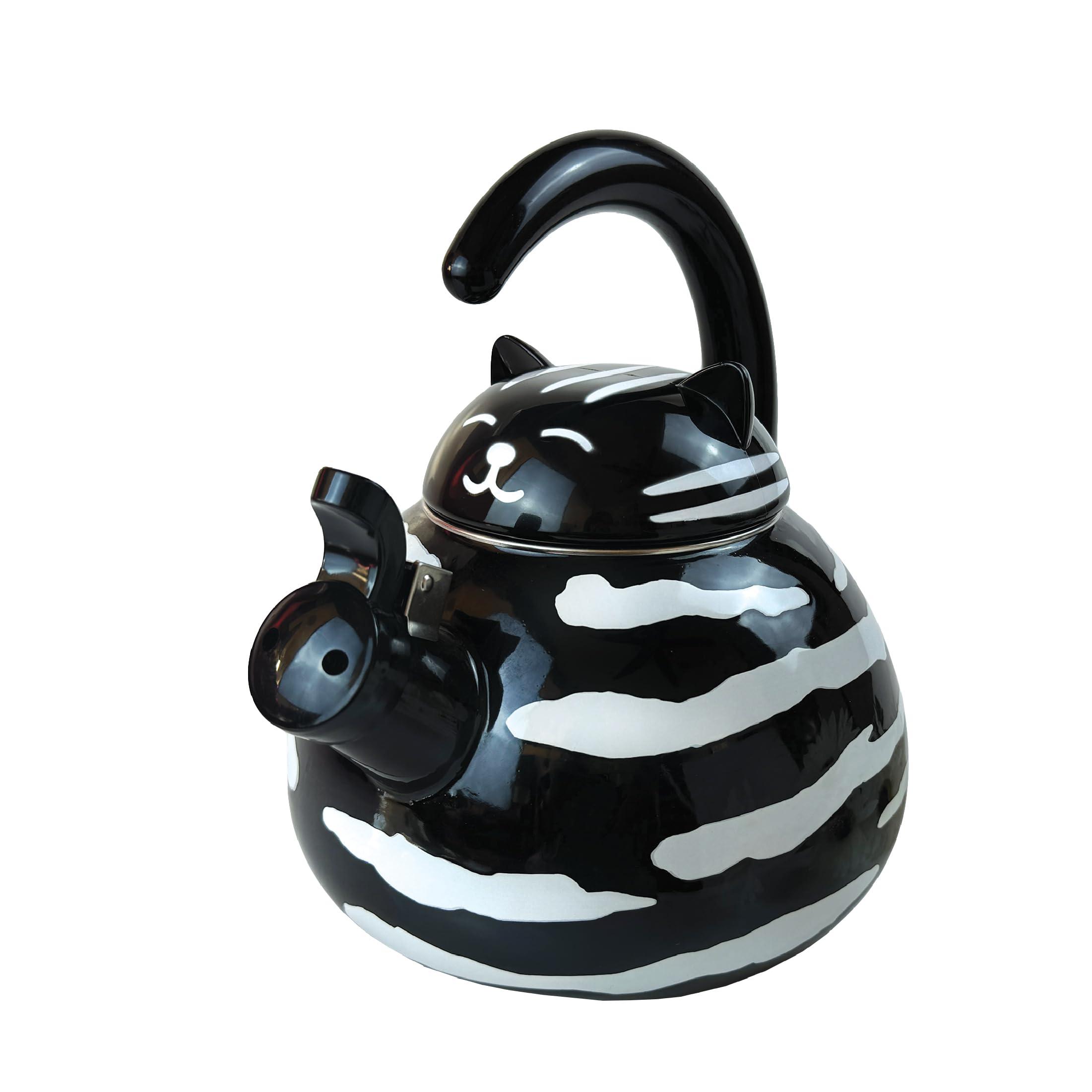 Trenton Gifts Trenton Gifts Whistling Tea Kettle - Enamel on Steel Black Cat Decor - Cute Animal Stovetop Kettle - 2.1 Quart Tea Pots