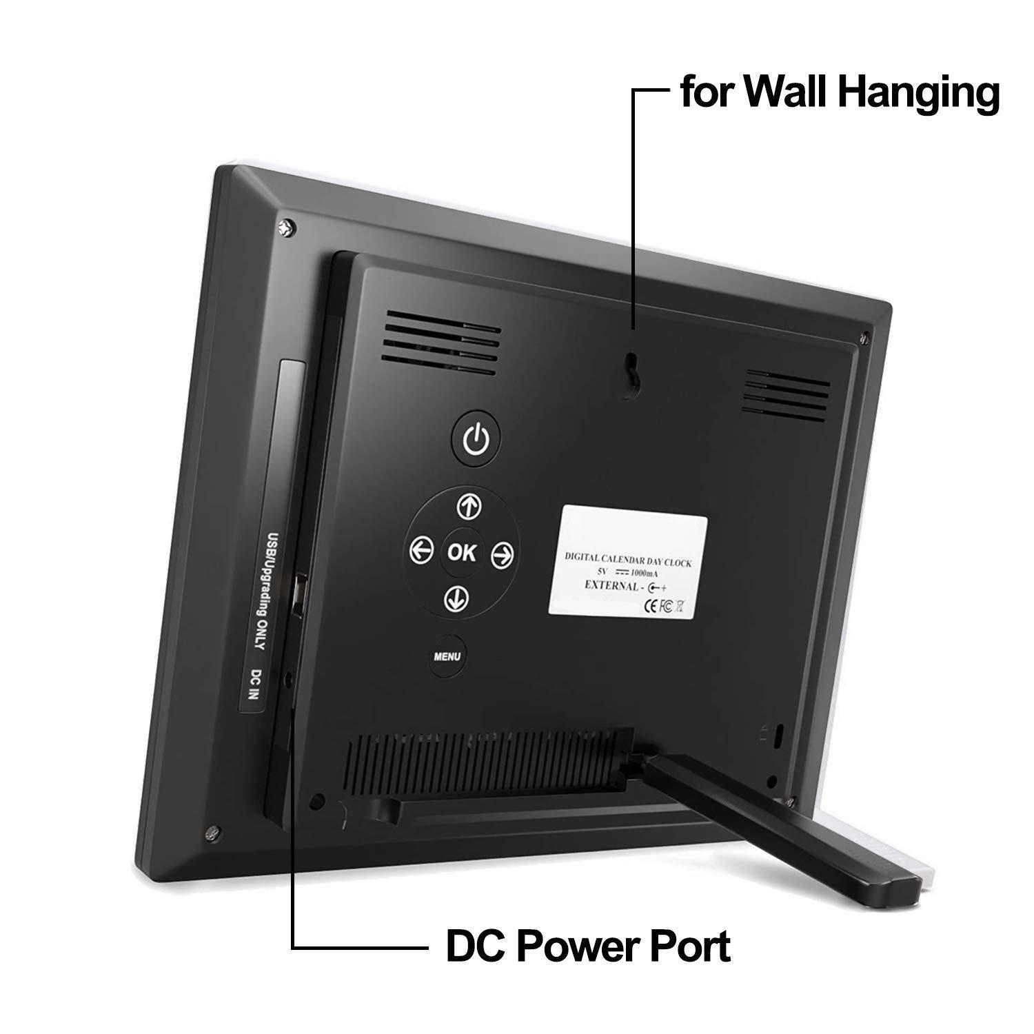 JALL JALL New 2024 Digital Calendar Alarm Day Clock - with 8\" Large Screen Display, am pm, Multiple Alarms, for Impaired Vision People, The Aged Seniors, The Dementia, for Desk, Wall Mounted, Black