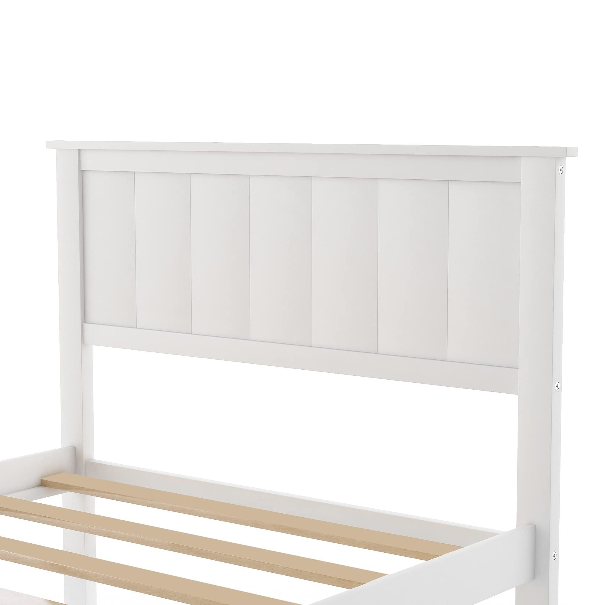 P PURLOVE P PURLOVE Twin Size Bed Frame with Storage Drawer,Wood Platform Bed Frame with Headboard and Slat for Kids,White