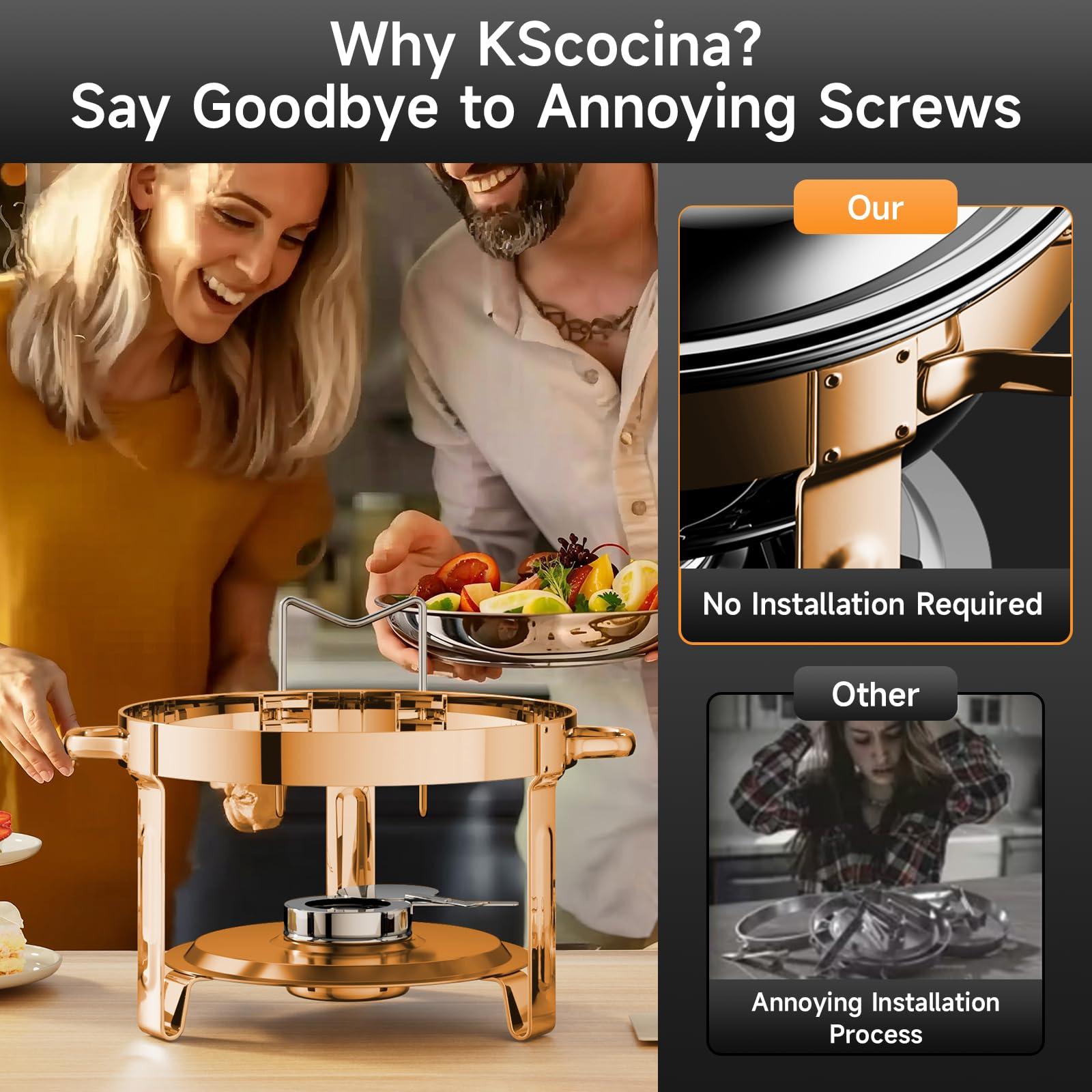 KScocina Chafing Dishes for Buffet, 4 Pack 5QT Round Stainless Steel Chafing Dish Set for Home Parties, Christmas Gatherings, Catering Events Complete Buffet Warmer Set (Rose Gold)