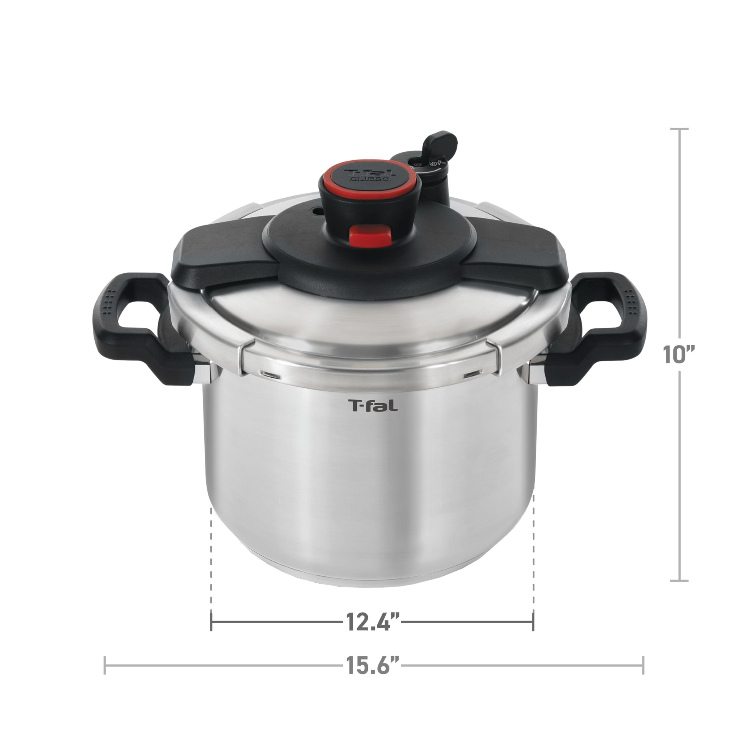 T-fal T-fal Clipso Stainless Steel Pressure Cooker 6.3 Quart, Induction , Secure locking System, One Hand System, Recipe Book Included, Cookware, Pots and Pans, Kitchen, Dishwasher Safe, Silver