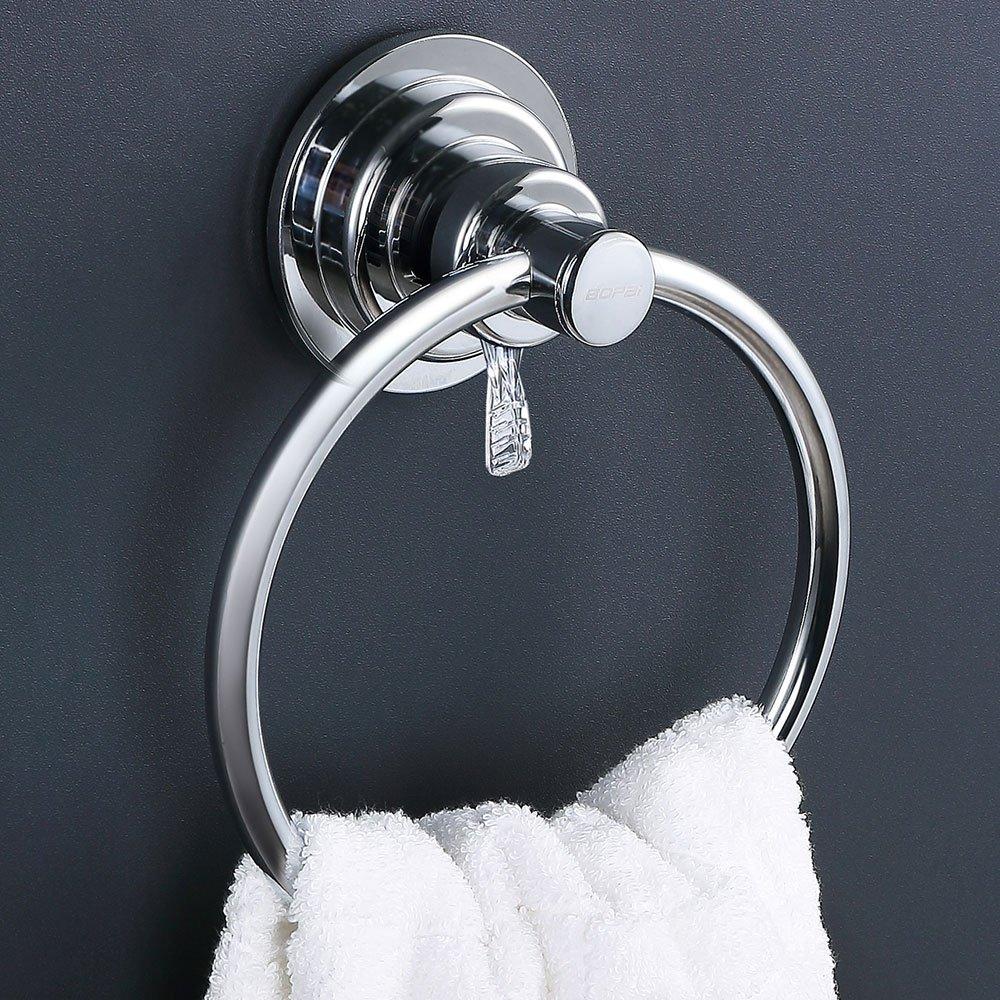 BOPai BOPai Drill Free Powerful Vacuum Suction Cup Towel Ring Shower Washcloth Hand Towel Round Holder