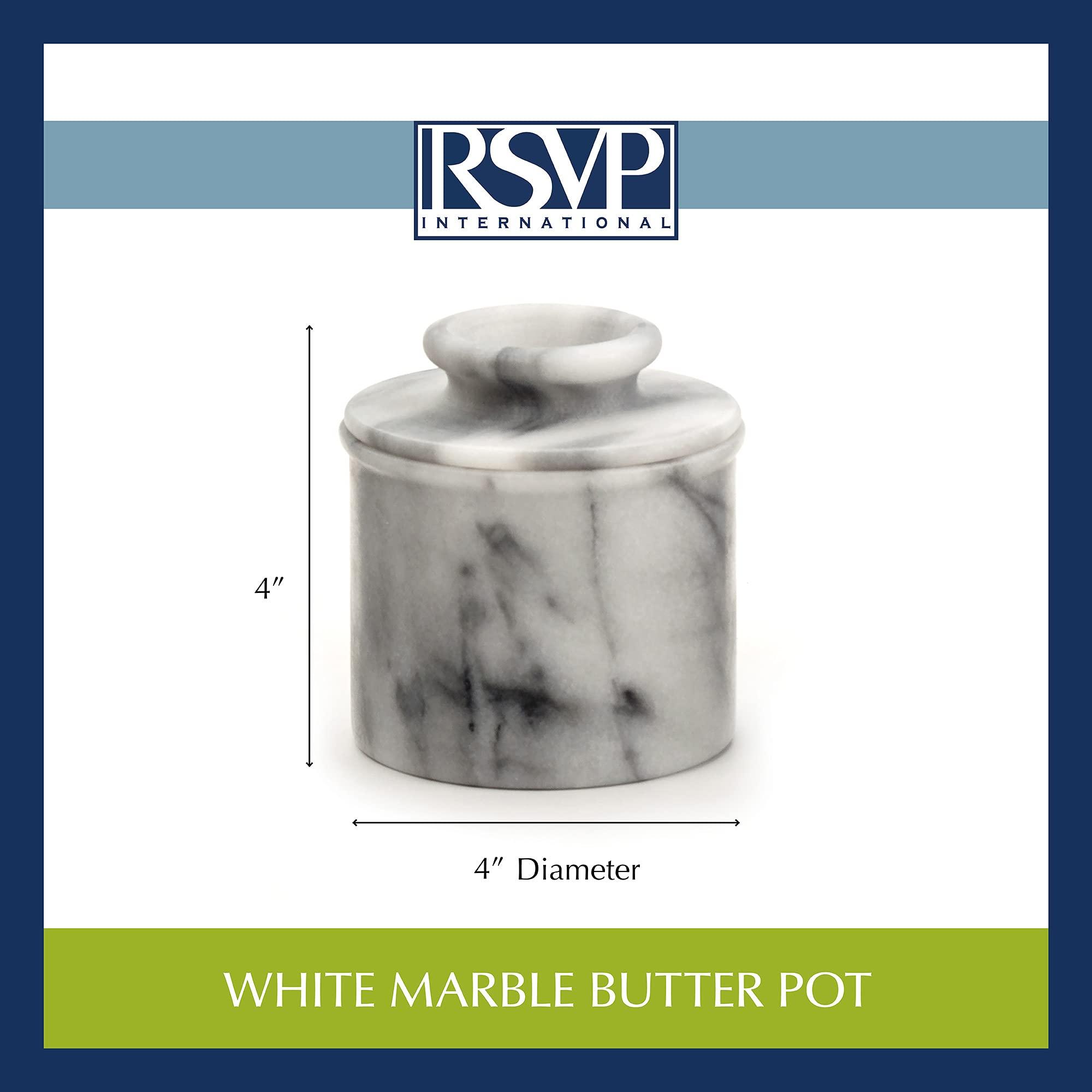 RSVP International RSVP International White Marble French Butter Pot, Holds One Stick or 1/2 Cup | Made From Natural White Marble | Keep Butter Fresh & Spreadable at Room Temperature in Crock Dish