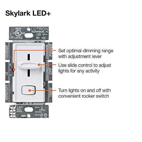 Lutron Lutron Skylark LED+ Dimmer Switch for Dimmable LED, Halogen and Incandescent Bulbs | Single-Pole or 3-Way | SCL-153P-WH | White