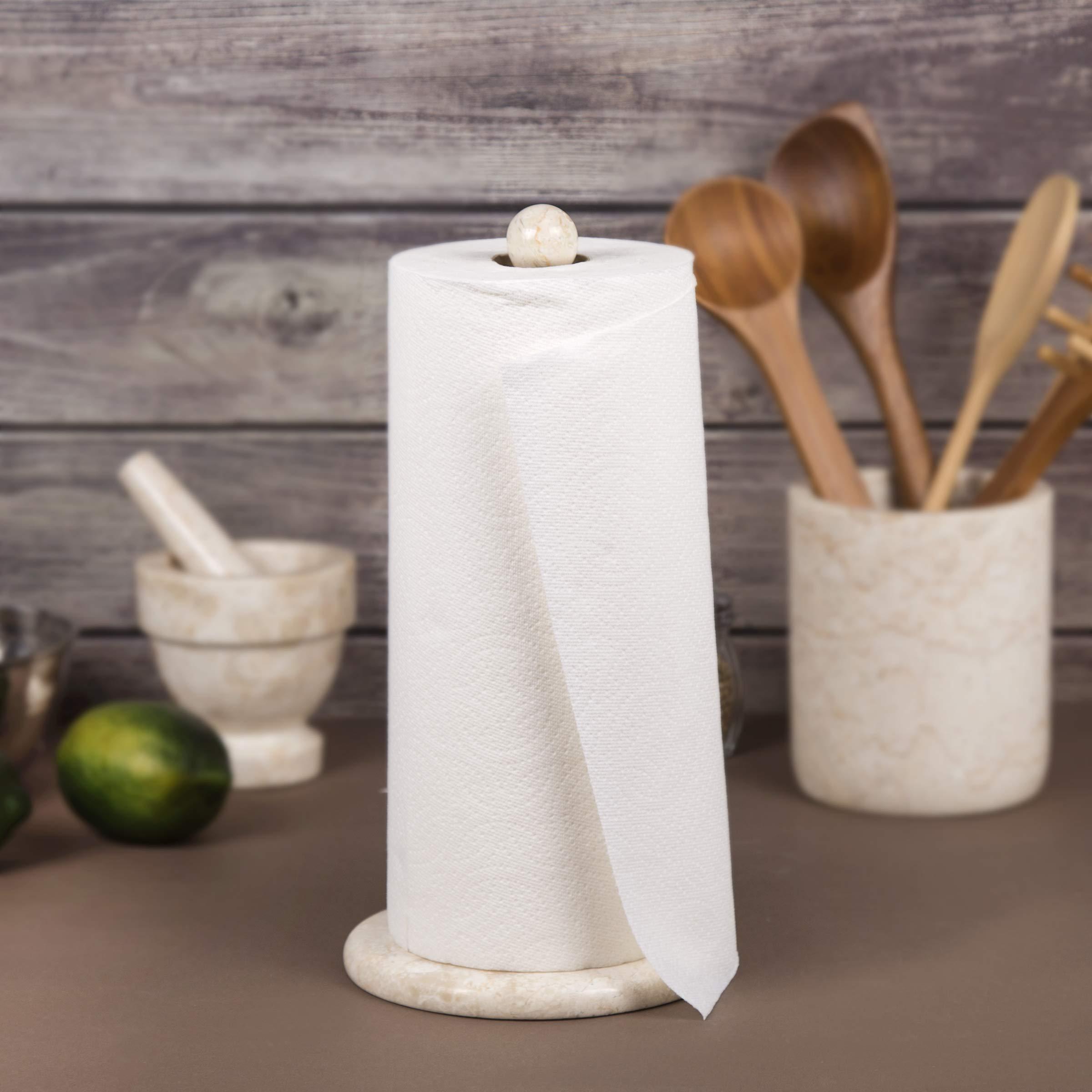 Creative Home Creative Home Natural Champagne Marble Upright Paper Towel Holder Kitchen Towel Dispenser Stand Kitchen Countertop Organizer, 6.5\" Diam. x 12.5\" H, Beige