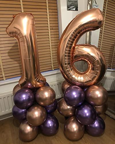 LHOAVWE 40 Inch Rose Gold 16 Number Balloons Giant Jumbo Huge 16 61 Foil Mylar Helium Number Digital Balloons Rose Gold Birthday Mylar Digital Balloons 16th Birthday Anniversary Events Party Decorations