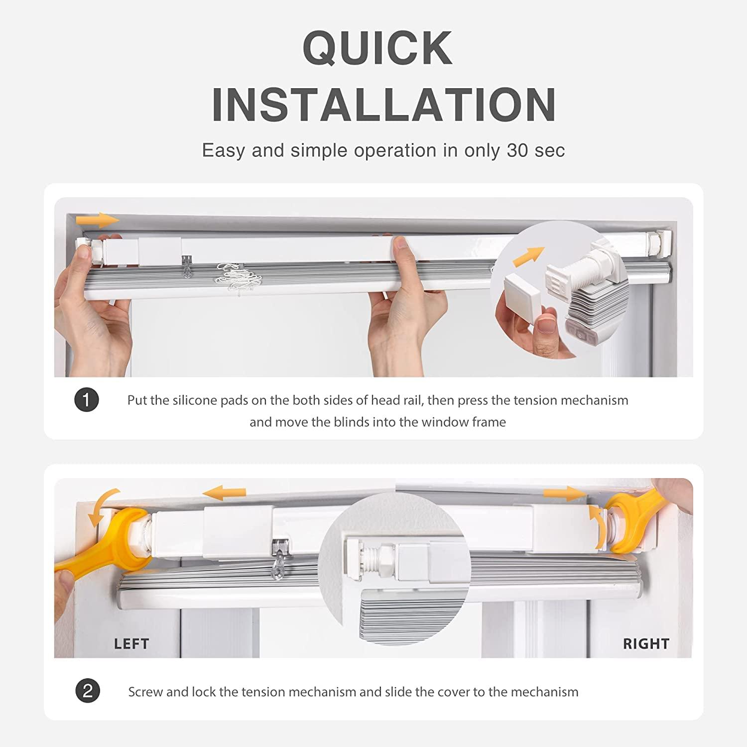 LazBlinds LazBlinds No Tools-No Drill 1" Aluminum Mini Blinds, Cordless Blinds for Indoor Windows, Light Filtering Horizontal Blinds and Shades for Window Size 48'' W x 64'' H, Black
