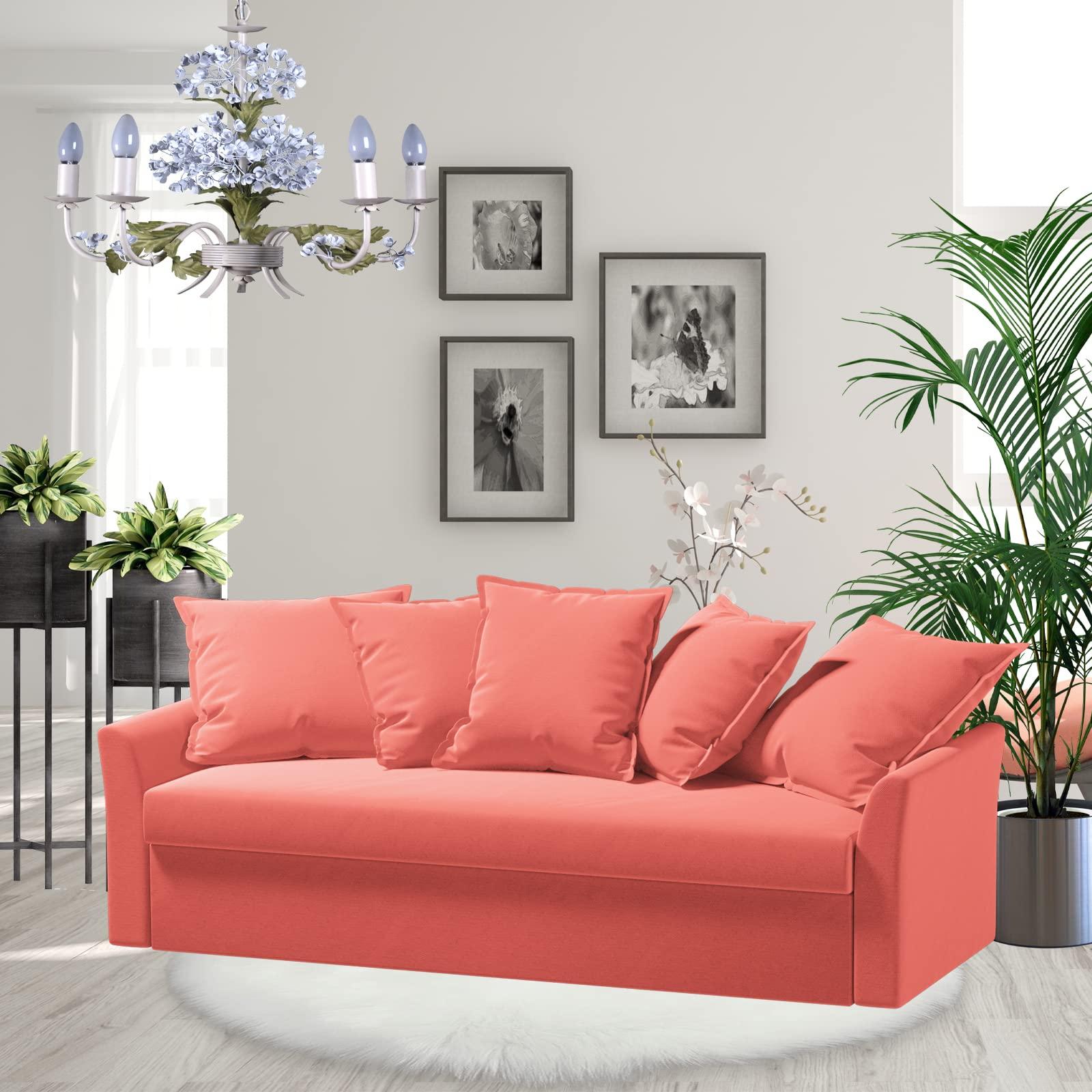 Qiaoben Custom Made Holmsund Couch Bed Velvet Replacement Covers Fits IKEA Holmsund Sofa Bed,Holmsund Sleeper Sofa Cover,Only Cover.(Don\'t Fit Friheten Series Sofa) (Neon Powder)