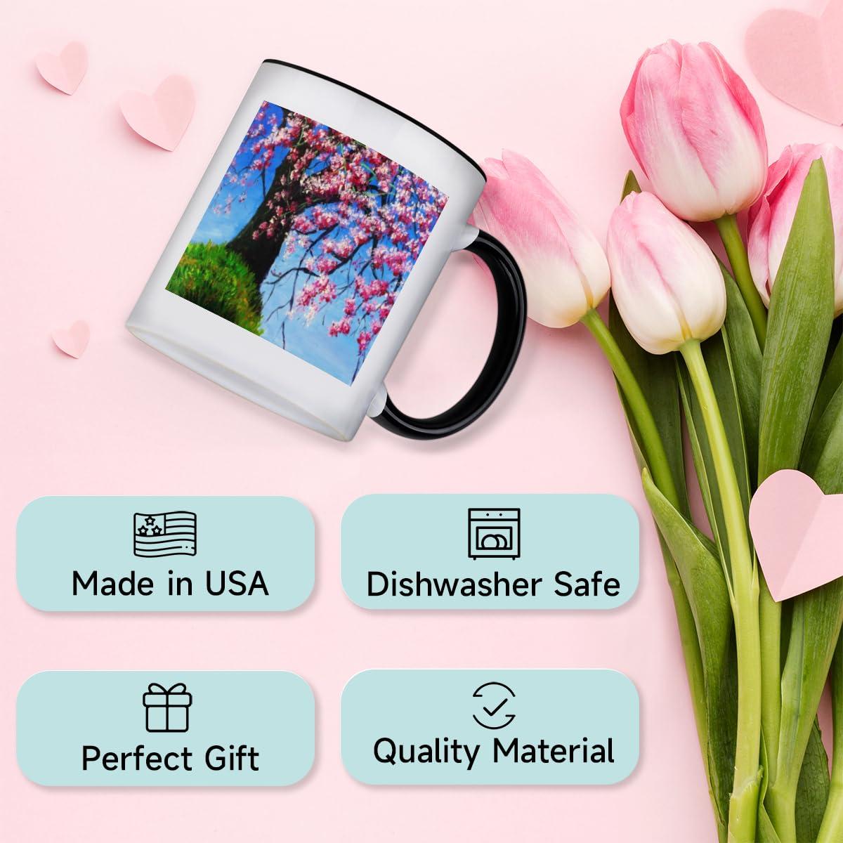 bisibuy Cherry Mugs Unique Ceramic Coffee Mug Blue Sky Tea Cups Big Coffe Mug Women Men Novelty Coffee Mugs for Home and Office