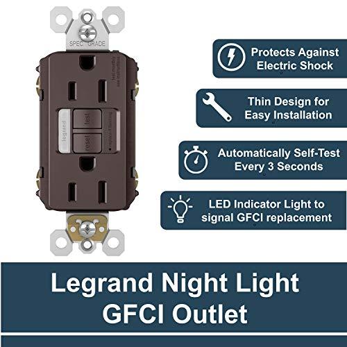 Pass & Seymour Legrand radiant 1597NTLTRDBCC4 15 Amp Night Light GFCI Self Test Tamper-Resistant Decorator Duplex Outlet with Cool Touch LED, Dark Bronze (1 Count)
