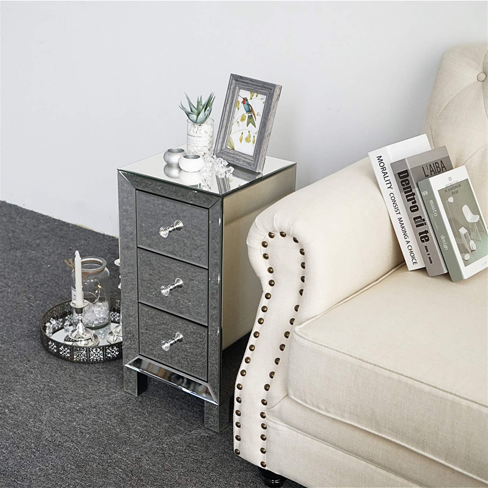 Ochine Ochine 3 Drawer Mirrored Nightstand End Table Silver Modern and Contemporary Bedside Table Mirror Accent Side Table Mirrored Furniture for Small Space, Bedroom, Living Room (Ship from USA)