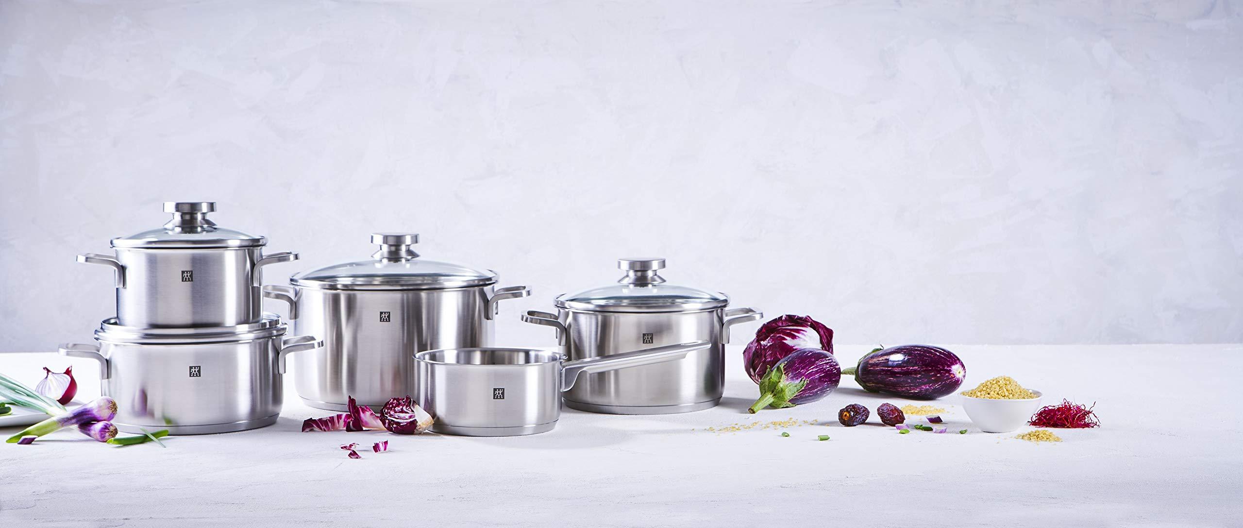 ZWILLING ZWILLING Focus 10 Piece Stainless Steel Cookware Set I Industion Compatible I 18/10 Stainless Steel Interior for Pure Tasting Food I Glass Lids and Folded Rims, Regular, Silver (66670-001)
