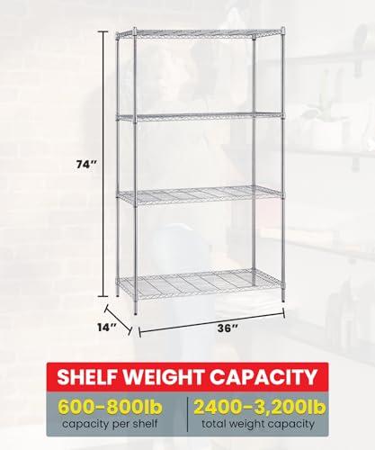 QUANTUM STORAGE SYSTEMS Quantum Storage Systems WR74-1436C Starter Kit Wire Shelves Chrome 4 Shelves 74" H x 36" W x 14" D