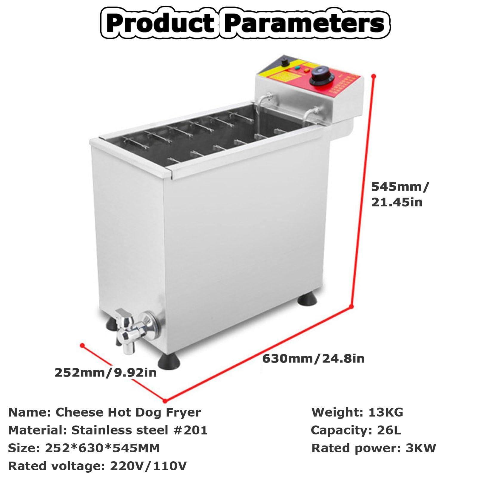 KCHBSE Commercial Deep Fryer LPG Gas/Electric Fryer,Commercial Automatic Cheese Hot Dog Sticks Fryer Corn Dog Fryer Machine 21L, 630x252x545mm,GasFryer