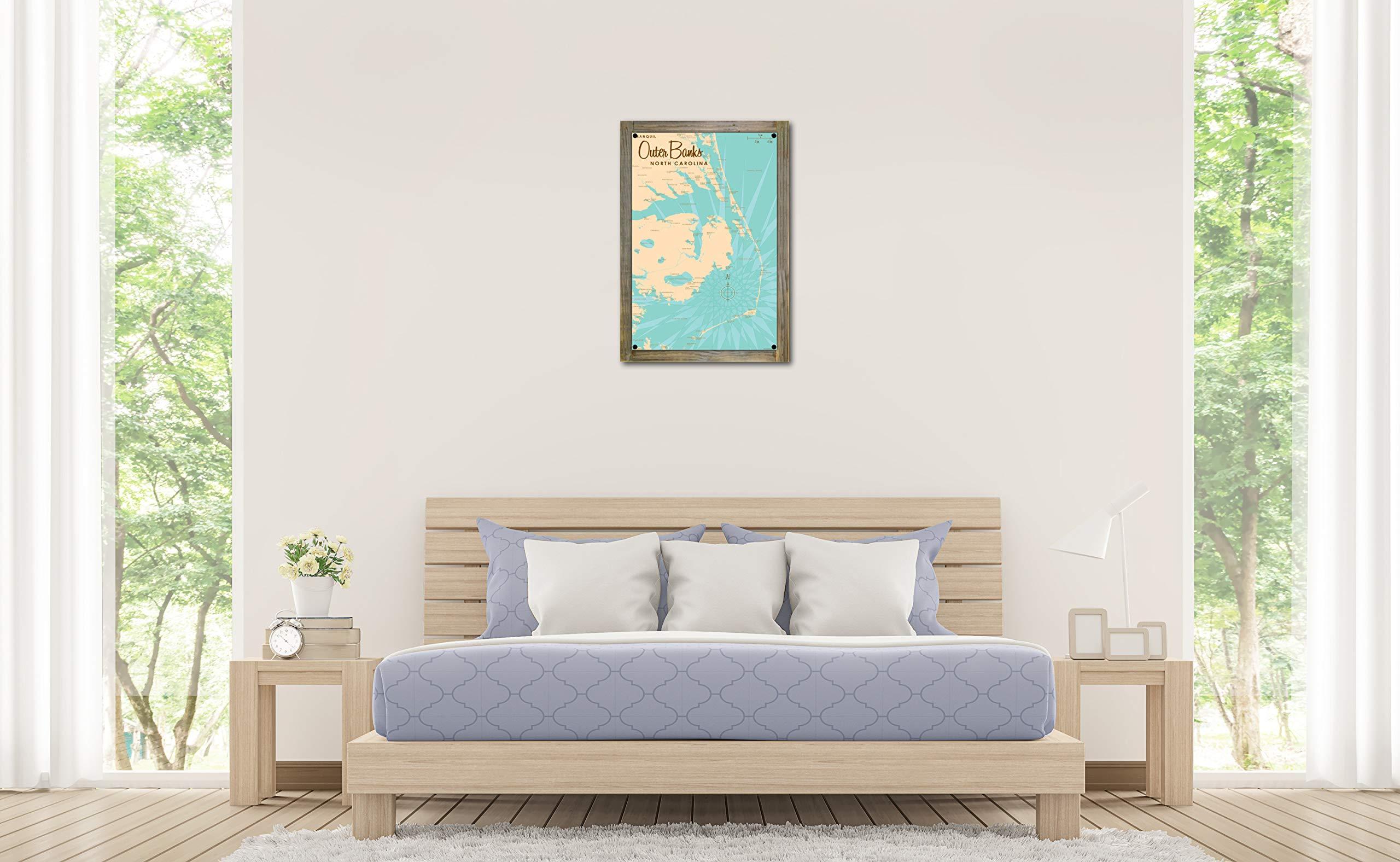 Art of Place Art of Place Outer Banks North Carolina Map Metal Print on Reclaimed Barn Wood from Illustration by Lakebound 11.5" x 17.5"