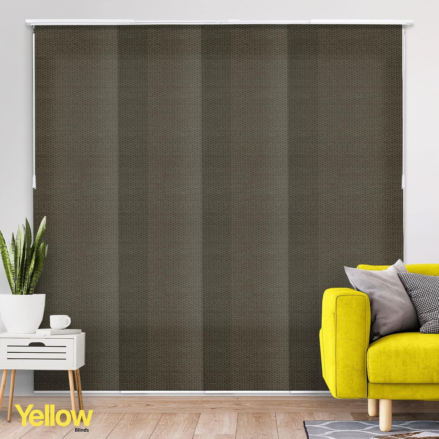 YELLOW BLINDS Adjustable Panel Track Blinds for Sliding Glass Door, 46"-86" W x 0-96" H, Trimmable Vertical Blinds for Patio Doors, Open Spaces and Room Dividers, Light Filtering, Wilshire Oolong, by YELLOW BLINDS