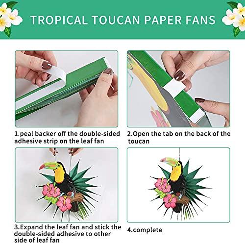 PAPER JAZZ Tropical Bird Toucan Leaf Garland Party Kit for Summer Hawaiian Luau Tiki Tropical Jungle Themed Party Decorations Luau Party Supplies Decor with Paper Palm Leaves Paper Fan Paper Lanterns