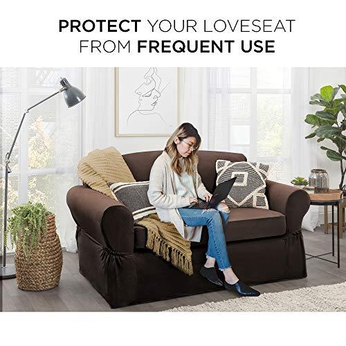 MAYTEX MAYTEX Pixel Ultra Soft Stretch 2 Piece Furniture Cover Loveseat Slipcover, Chocolate