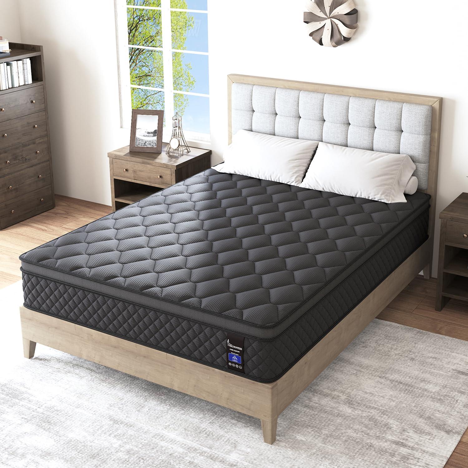 VISCOUNTESS VISCOUNTESS Hybrid Mattress, Euro Top Mattress Medium Firm for Motion Isolation & Pressure Relief, 100 Night Trial, Individual Pocket Spring Bed (14inch, King)