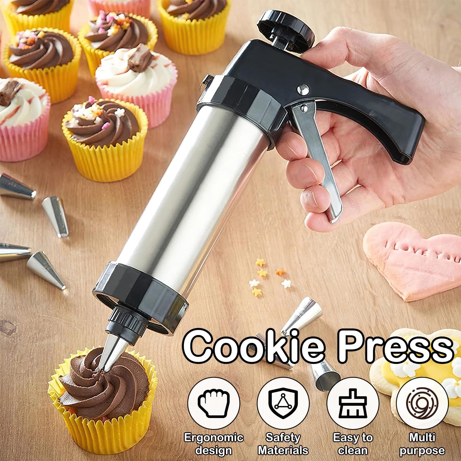 Muyoka Cookie Press Stainless Steel Cookie Maker Machine with 13 Discs and 8 Icing Tips Reusable Cookie Maker Kitchen Baking Tool for Cookie Making