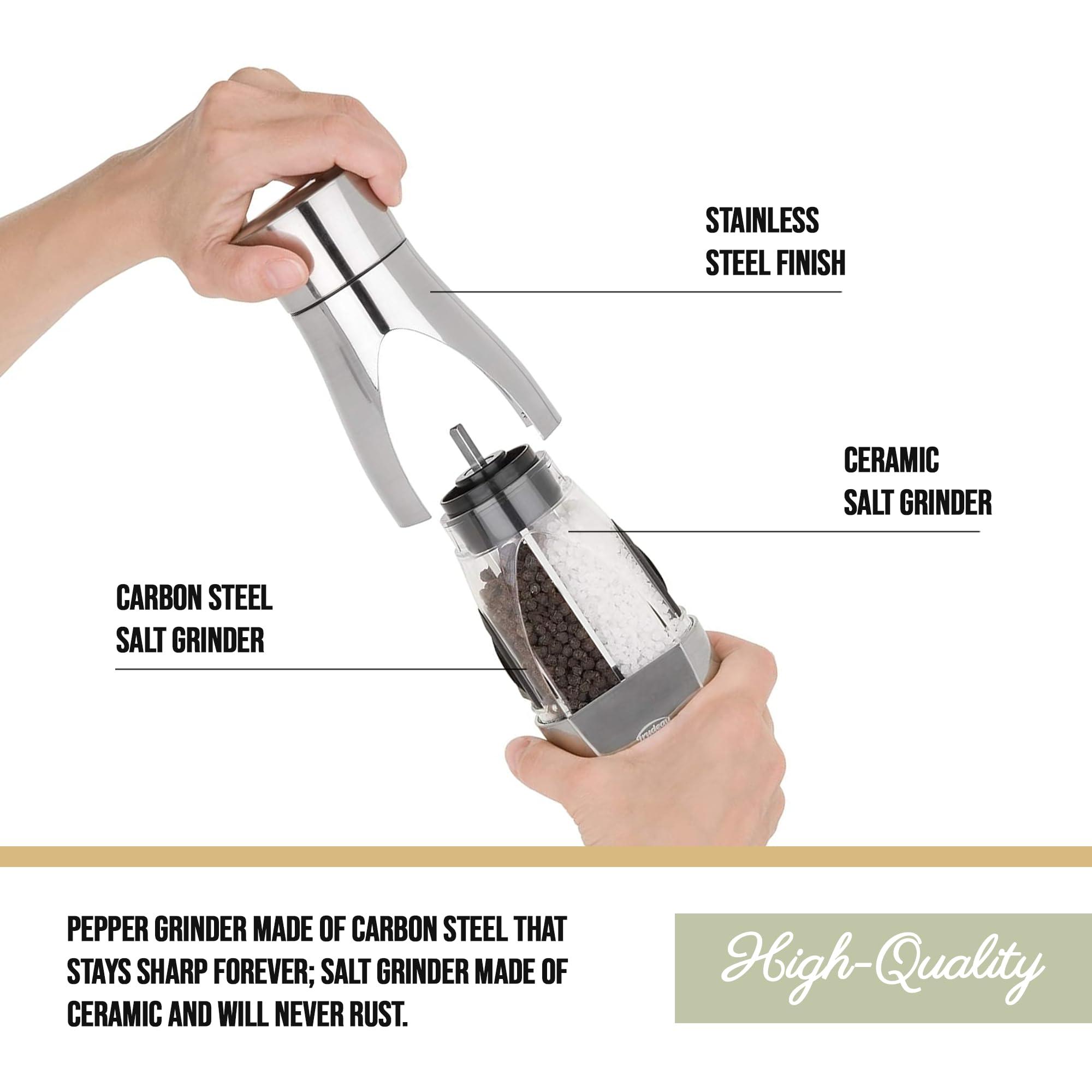 Trudeau Trudeau - 716451 Trudeau Stainless Steel Manual 2-in-1 Salt and Pepper Mill, 7.5 inches, Silver