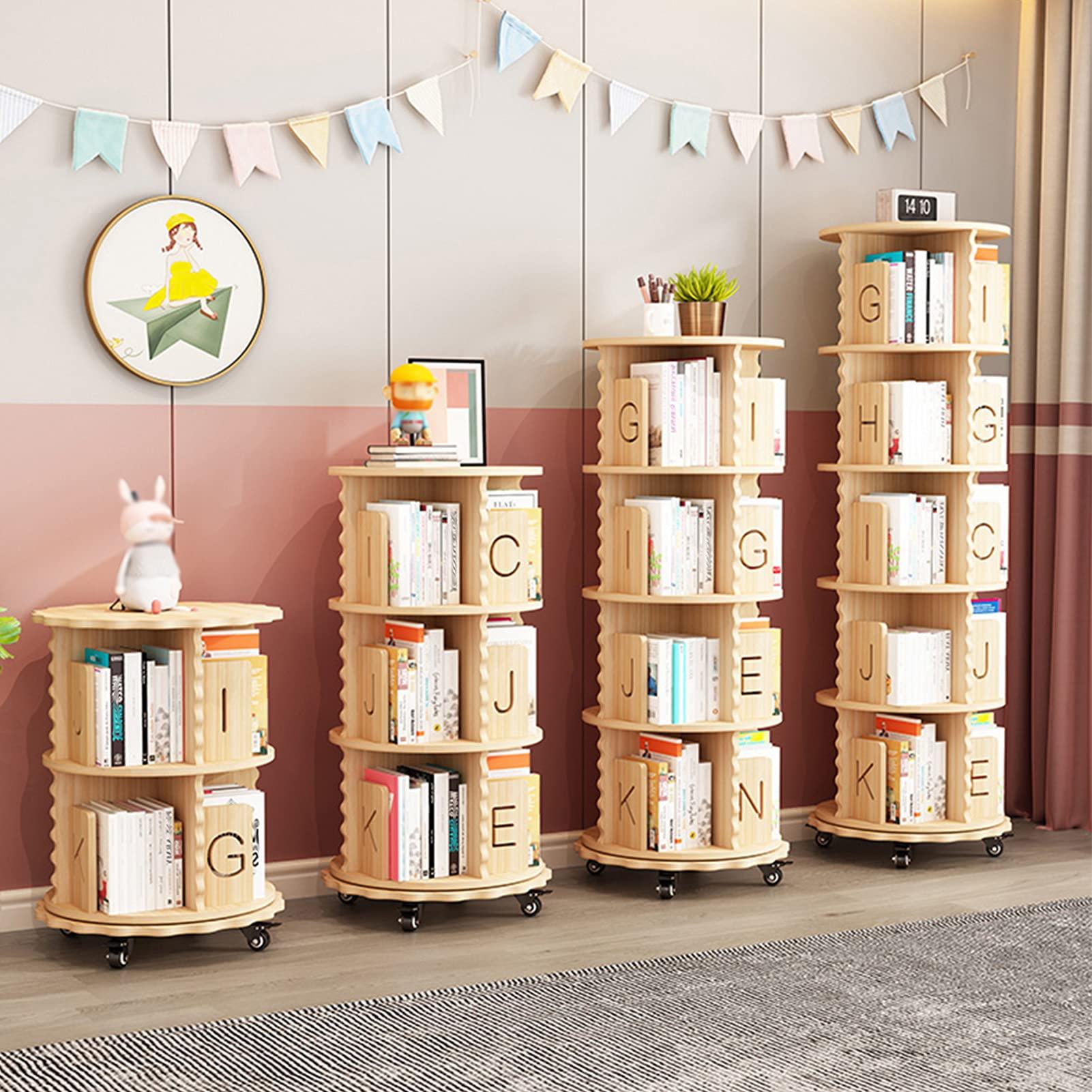JKGHK JKGHK Round Revolving Bookcases, Solid Wood Removable Freestanding Bookcase, with Universal Wheels 360 Rotatable Book Racks Storage Rack, Home/Office/Kids Room