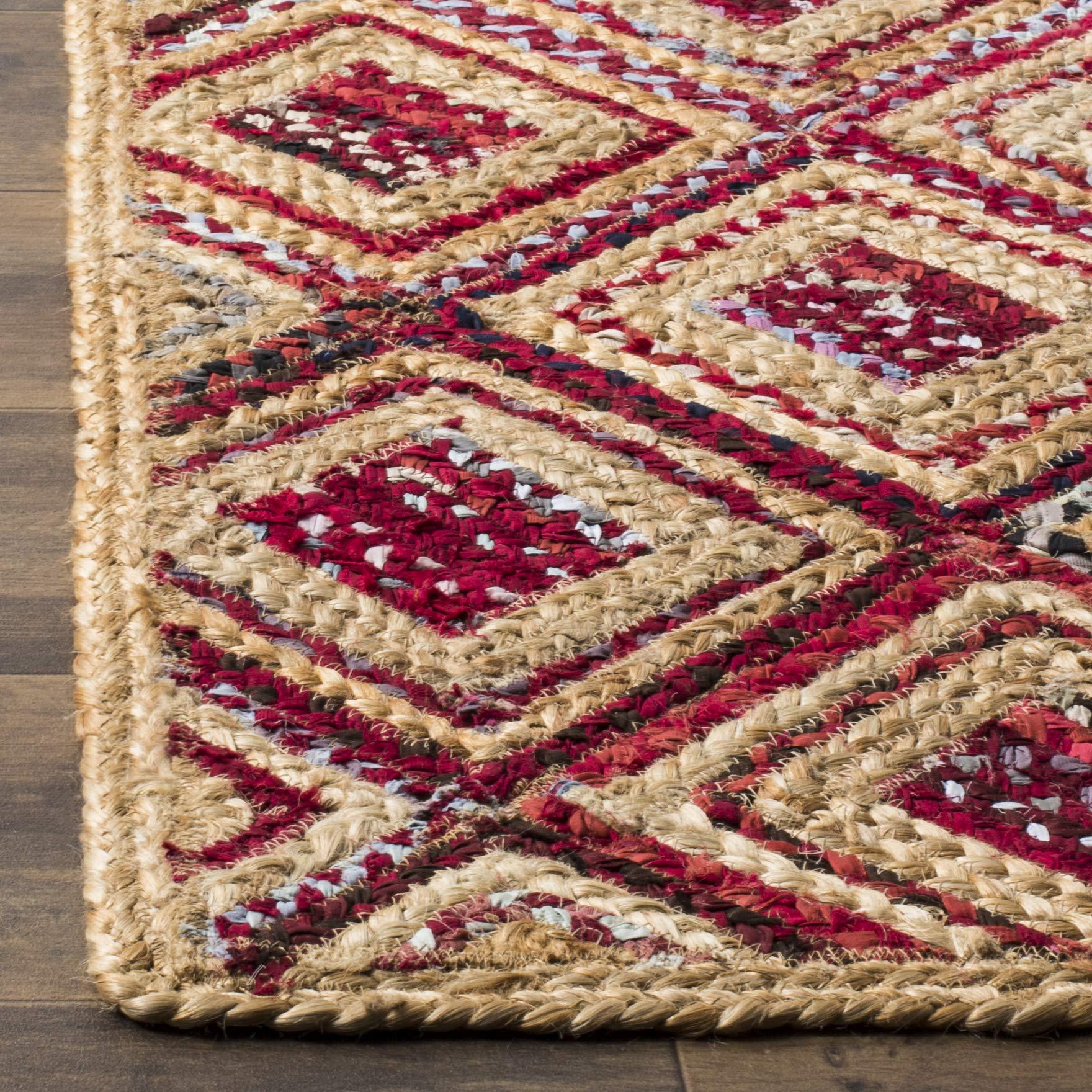 Safavieh SAFAVIEH Cape Cod Collection Area Rug - 5\' x 8\', Natural & Red, Handmade Flat Weave Diamond Braided Jute & Denim, Ideal for High Traffic Areas in Living Room, Bedroom (CAP354B)