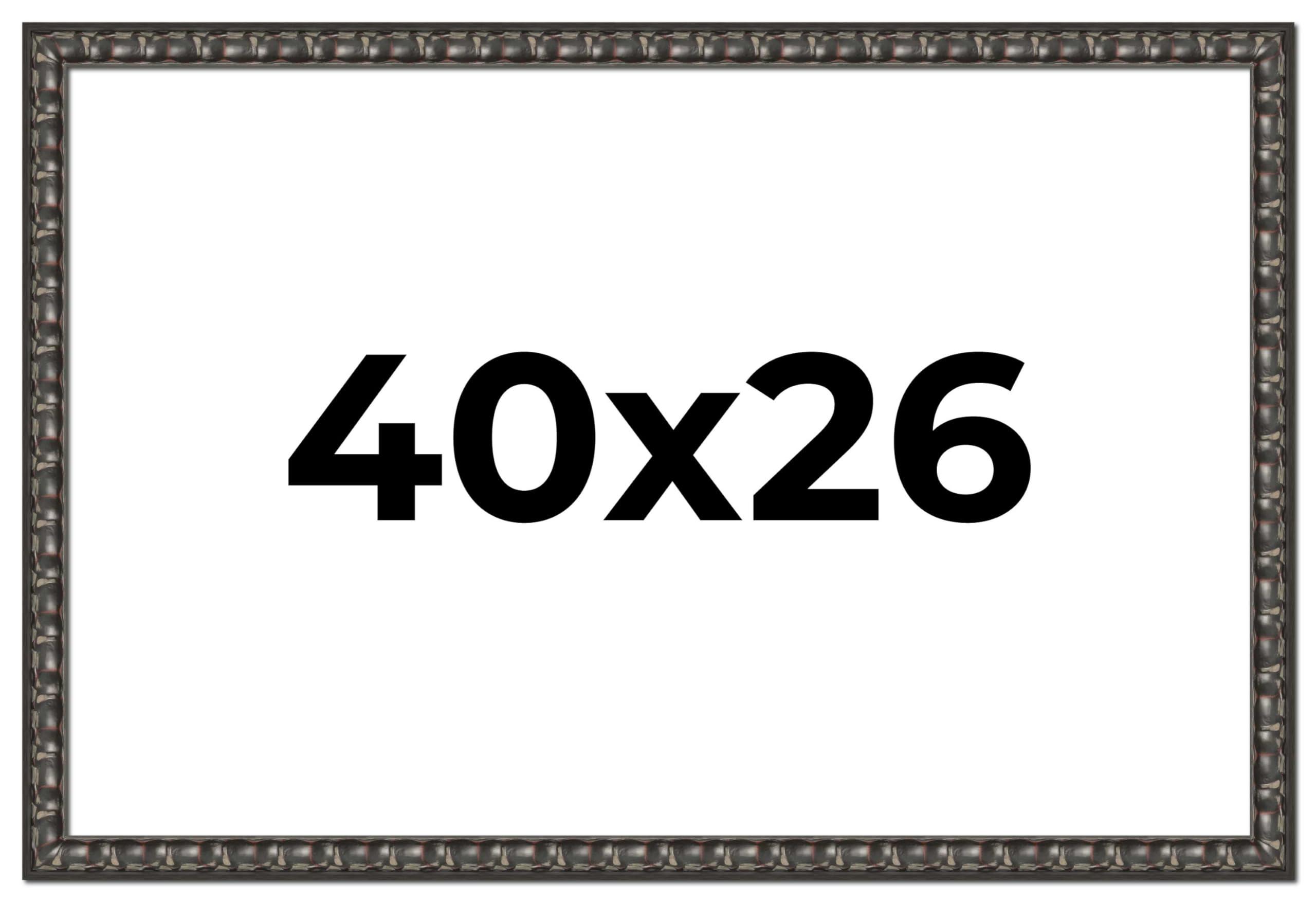 CustomPictureFrames.com 40x26 Frame Black-Brown Medieval Solid Wood Picture Frame | 1.5 Inch Moulding Width | Gotham Beveled Distressed Frame Complete with UV Acrylic, Foam Board Backing & Hanging Hardware