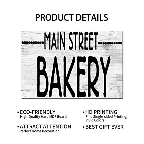 Generic Wood Signs Ballkleid Main Street Bakery Wooden Sign with Funny Sayings Motivational Wall Art Rustic Wall Decorations for Living Room Kitchen Wall Hanger Retro Decoration Sign 12x18in