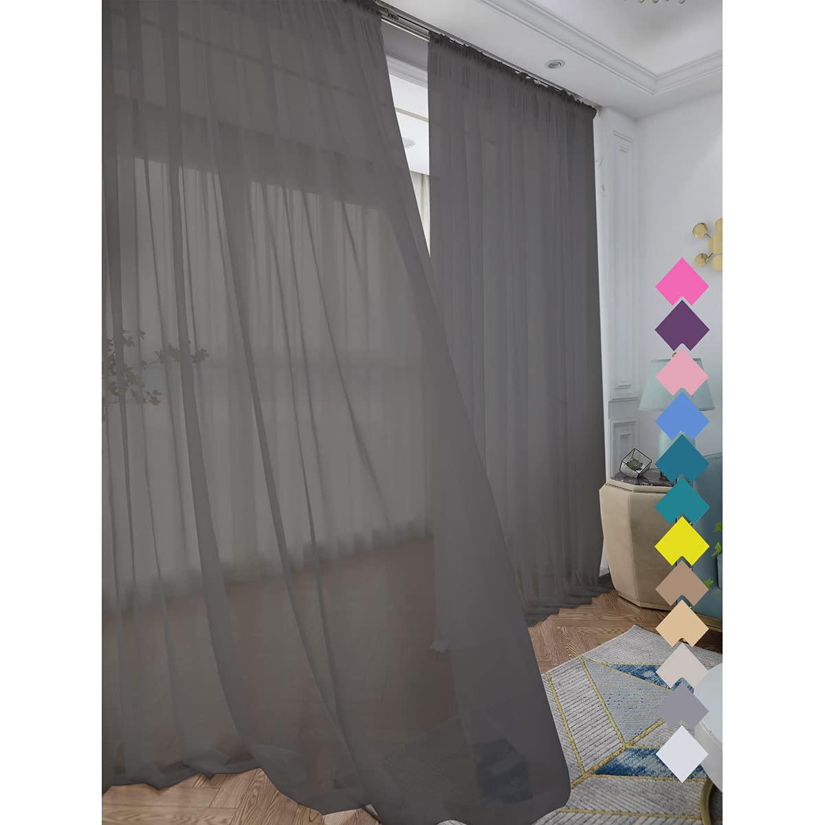 L&TEC Window Dark Grey Sheer Curtains 60 Inches Width 145 Inches Long 2 Panels Sheer Curtains Clear Curtains Basic Rod Pocket Panel for Home Living Room Bedroom Kids Room Yard Patio Parlor Sliding