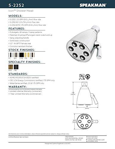 Speakman Speakman S-2252 Signature Icon Anystream Adjustable High Pressure Shower Head-2.5 GPM Solid Brass Replacement Bathroom Showerhead, Polished Chrome Finish