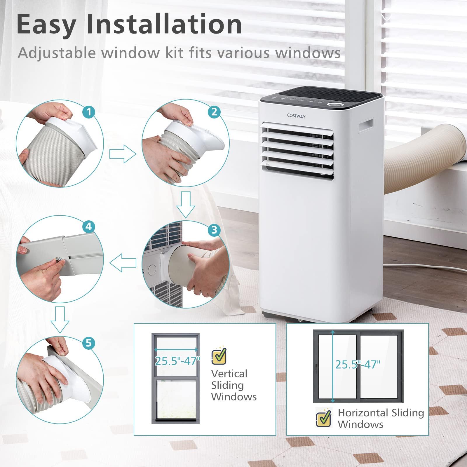 COSTWAY COSTWAY 8000 BTU Portable Air Conditioner, with Fan & Dehumidifier Mode, Quiet AC Unit with Sleep Mode, 2 Speeds, 24H Timer, LED Display, Remote Control, Cool Rooms up to 250 Sq.Ft (White-8000BTU)