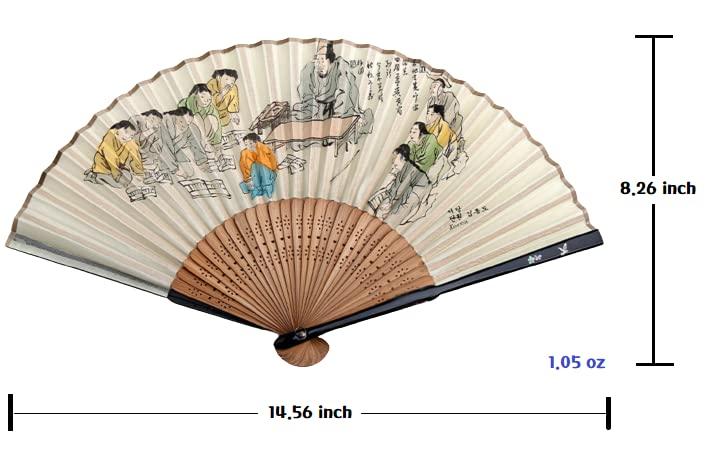 Generic OJukSeon Kim Hong-do\'s Genre Painting \'Village School\' Korean Traditional Fan.Made of Traditional Korean Paper