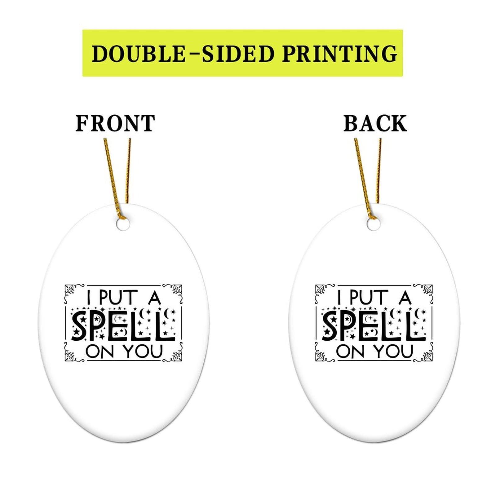 Generic Halloween I Put A Spell on You Ornaments Spooky Season Ceramic Ornament Xmas Holiday Handmade Keepsake Elegant Hanging Christmas Tree Decorations Style-9 Oval