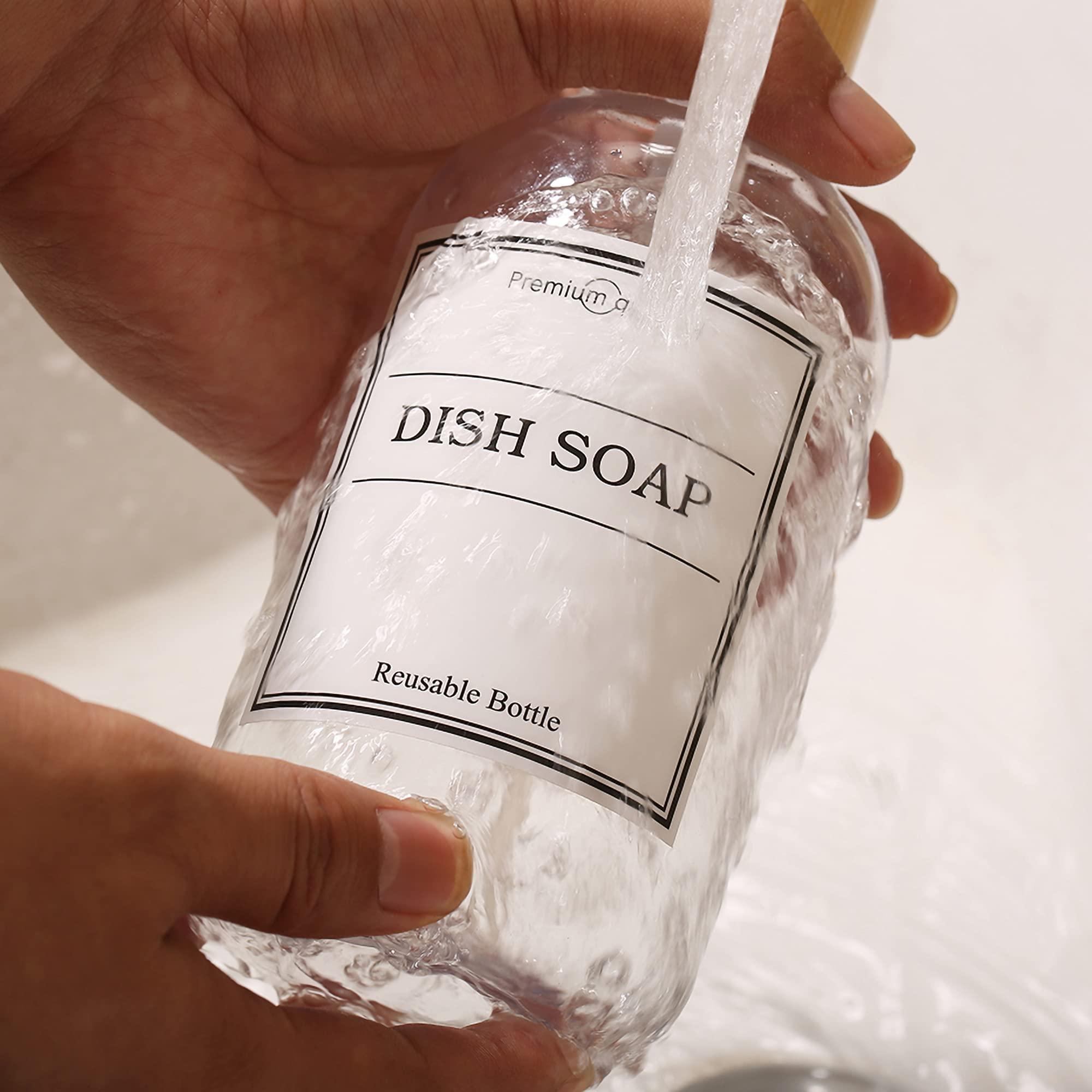 Basedidea Shampoo and Conditioner Dispenser-Set of 3-16 oz Reusable Pump Bottle Dispenser for Bathroom with 6 Waterproof Stickers - Empty Plastic Refillable Containers for Shower (Clear)