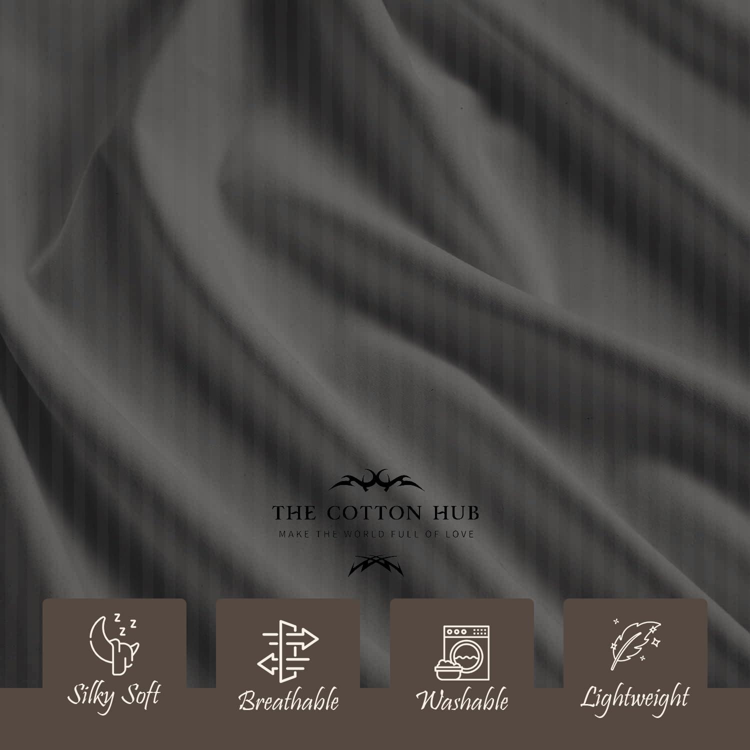 The Cotton Hub The Cotton Hub Twin-XL Size 4-Piece Sheet Set - Luxurious 600-Thread-Count Bedding Sheets & Pillowcases - Ultra Soft Bed Sheets - Deep Pocket fits up to 22-26 inch Mattress (Stripe, Grey)