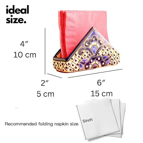 Casa Fiesta Designs Ceramic Napkin Holder - Authentic Mexican Pottery - for Kitchen Countertop | Dinner Table | Indoor & Outdoor Use Tissue and Letter Holder - Mexican Style Talavera Servilletero (Blue and White)