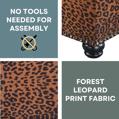Convenience Concepts Convenience Concepts Designs4Comfort 5th Avenue Upholstered Storage Ottoman 24\" - Contemporary Foot Stool and Seat with Hinged Lid for Living Room, Dining Room, Office, Den, Forest Leopard Print Fabric