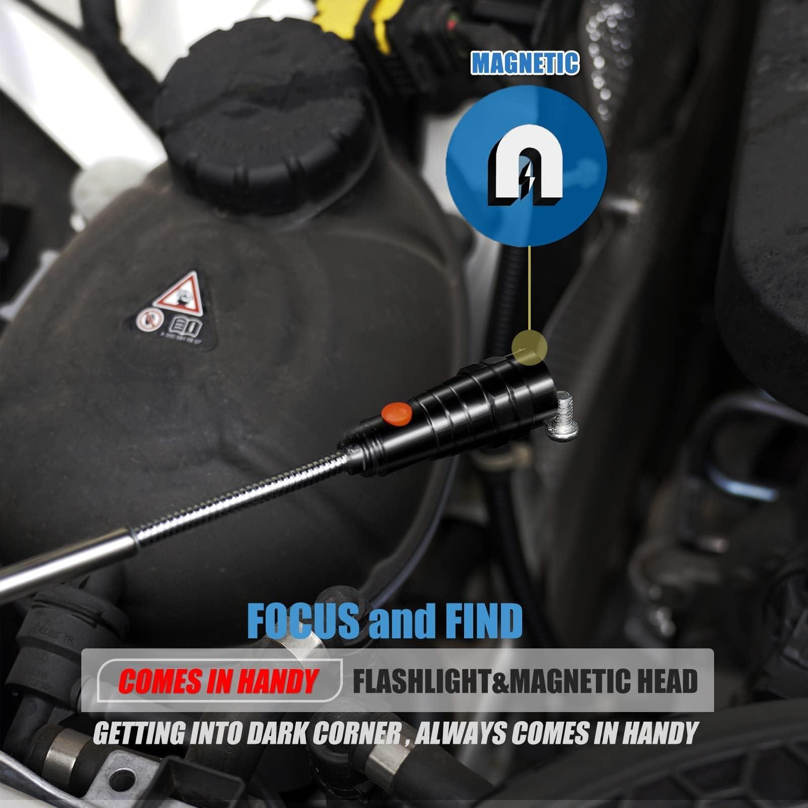 VIBELITE VIBELITE Extendable Magnetic Flashlight with Telescoping Magnet Pickup Tool-Cool Gadget Valentines Day Gifts for Him, Husband, Men, Dad, Father, Mechanic,Tech, Handyman, Boyfriend, Women, Black