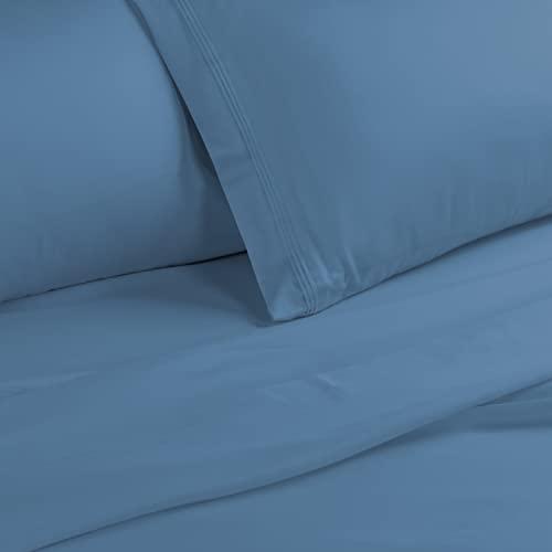 SUPERIOR Superior Egyptian Cotton 4 Piece Sheet Set, Luxury 1200 Thread Count, Eco-Friendly, Sustainable Sheets, Ultra-Soft Basics, Solid, Deep Pocket Fitted Sheet, Flat Sheet, Pillowcases, King, Medium Blue