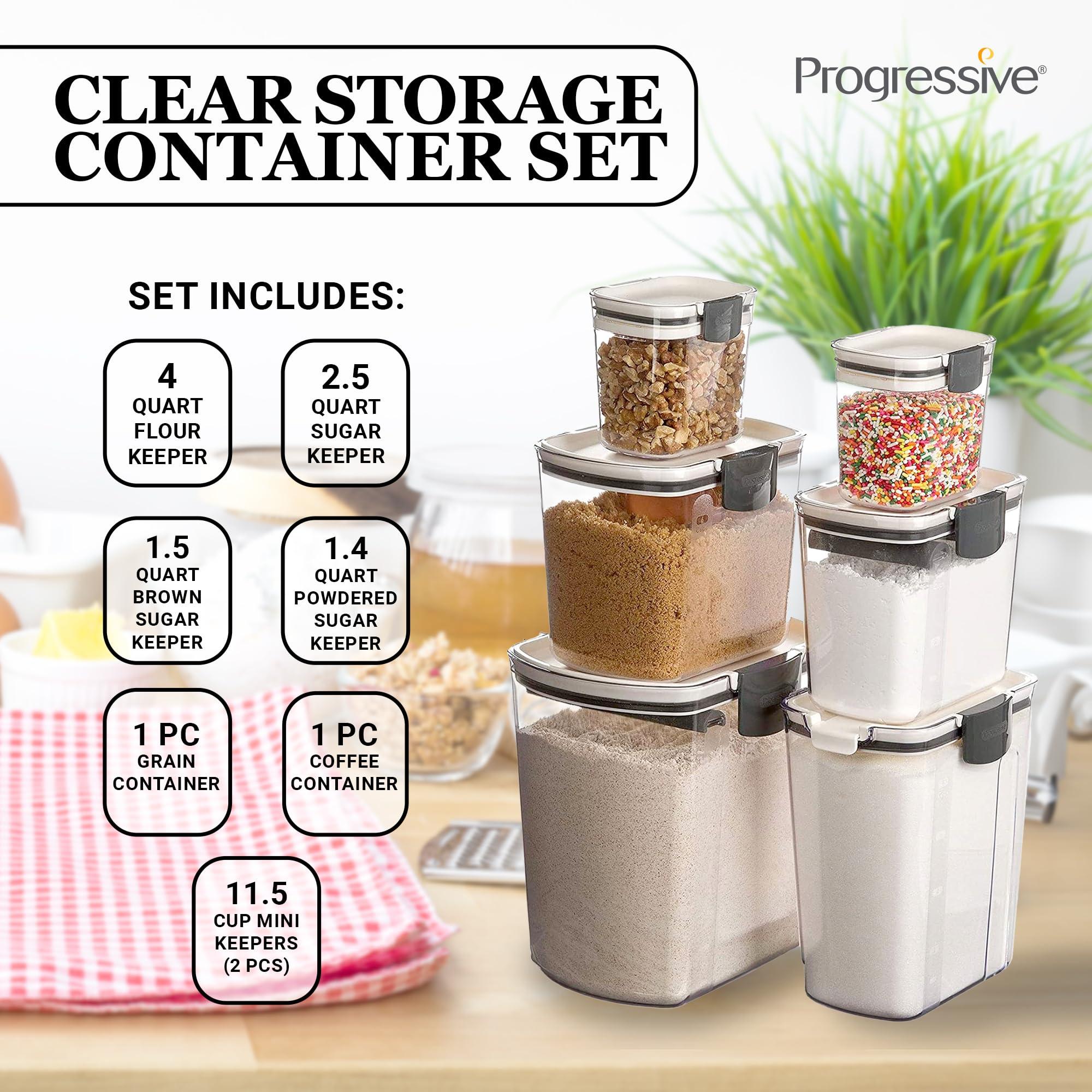 Progressive International Progressive International Prepworks ProKeeper 8 Piece Food Storage Containers Set with Air Tight Lids for Home and Professional Use, Clear/Gray